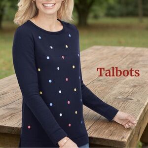 Talbots Black Sweatshirt with Multicolored Polka Dots Size Medium